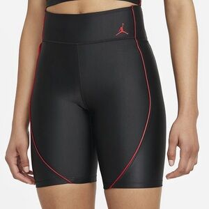 Jordan Bottoms | Jordan Essentials Black and Red Athletic Biker Shorts, Size L